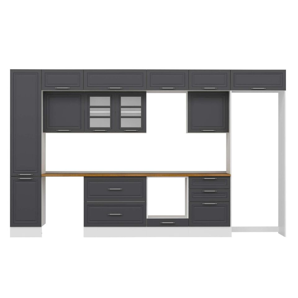 Alvinka 385X240 Cm Klasik Mebran Mutfak Dolabı Mbb-E80B45S60-3 Mebran | Antrasit - Mdf