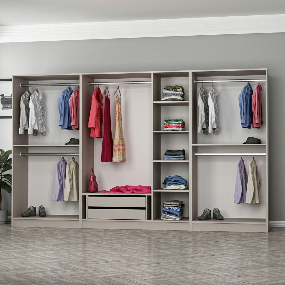 Kale 7 Bölmeli 2 Çekmeceli Giyinme Dolabı Kumtaşı