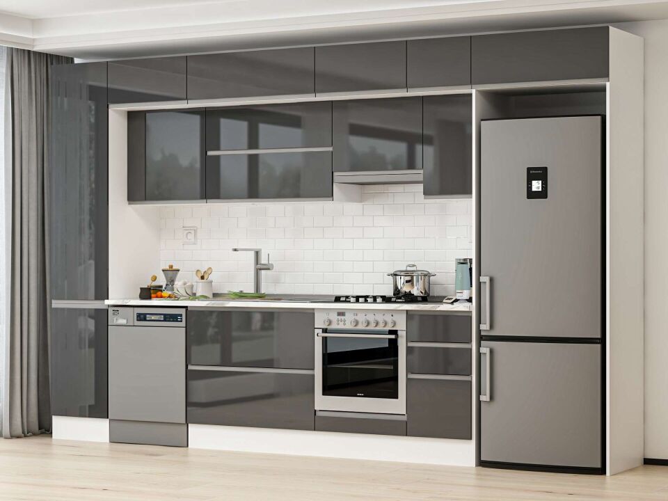 Alvinka 365X240 Cm High Gloss Mutfak Dolabı Mbb-E80B45S40-1 High Gloss | Antrasit - Mdf