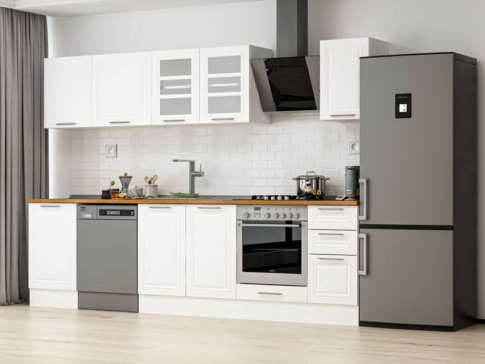 Alvinka 300X210 Cm Klasik Mebran Mutfak Dolabı M-E90S50S40-3 Mebran | Beyaz - Mdf