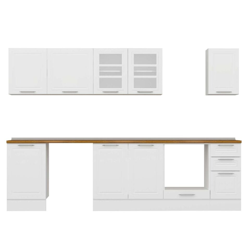 Alvinka 300X210 Cm Klasik Mebran Mutfak Dolabı M-E90S50S40-3 Mebran | Beyaz - Mdf