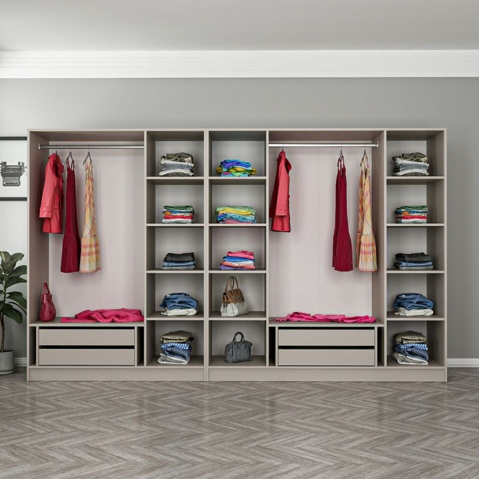 Kale 7 Bölmeli 4 Çekmeceli Giyinme Dolabı Kumtaşı