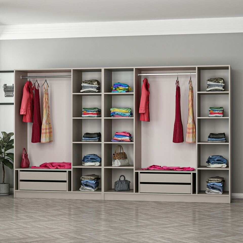 Kale 7 Bölmeli 4 Çekmeceli Giyinme Dolabı Kumtaşı