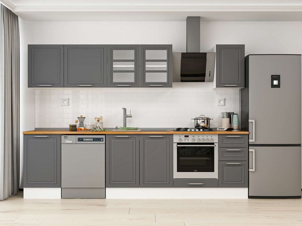 Alvinka 300X210 Cm Klasik Mebran Mutfak Dolabı M-E90S50S40-3 Mebran | Antrasit - Mdf