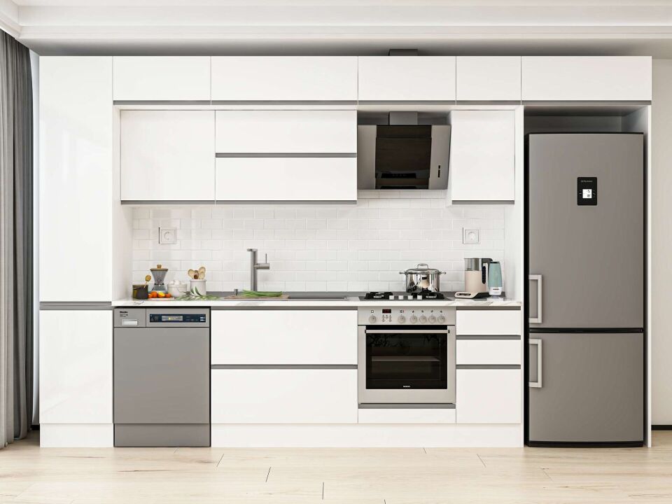 Alvinka 365X240 Cm High Gloss Mutfak Dolabı Mbb-E80B45S40-2 High Gloss | Beyaz - Mdf
