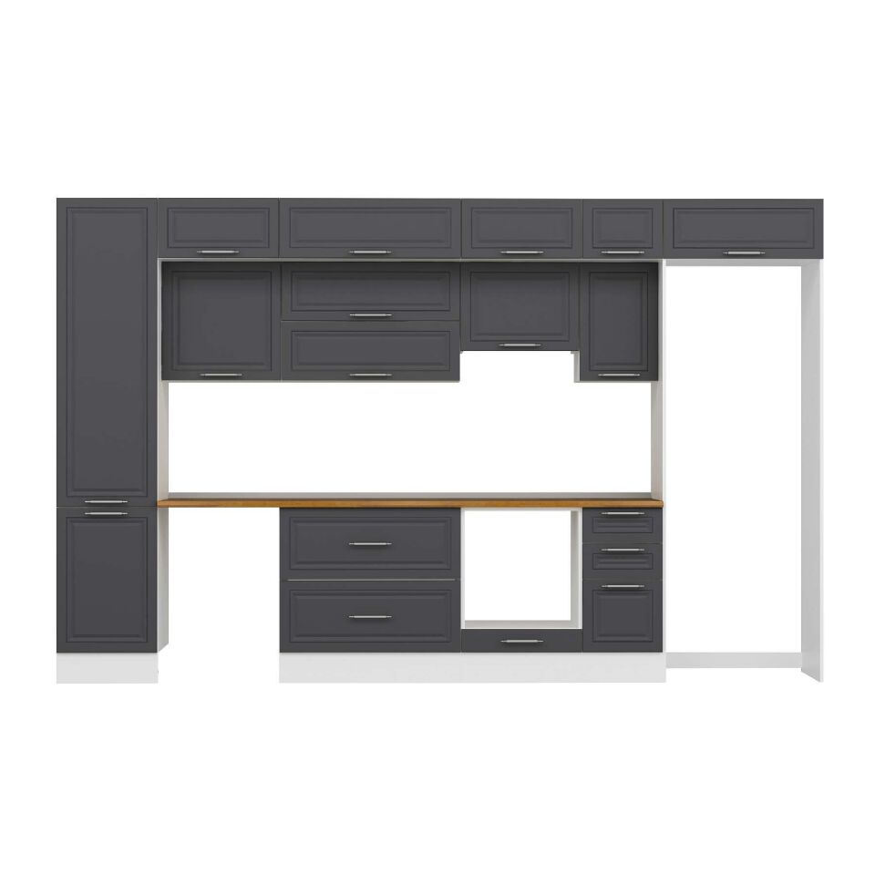 Alvinka 370X240 Cm Klasik Mebran Mutfak Dolabı Mbb-E80B50S40-1 Mebran | Antrasit - Suntalam