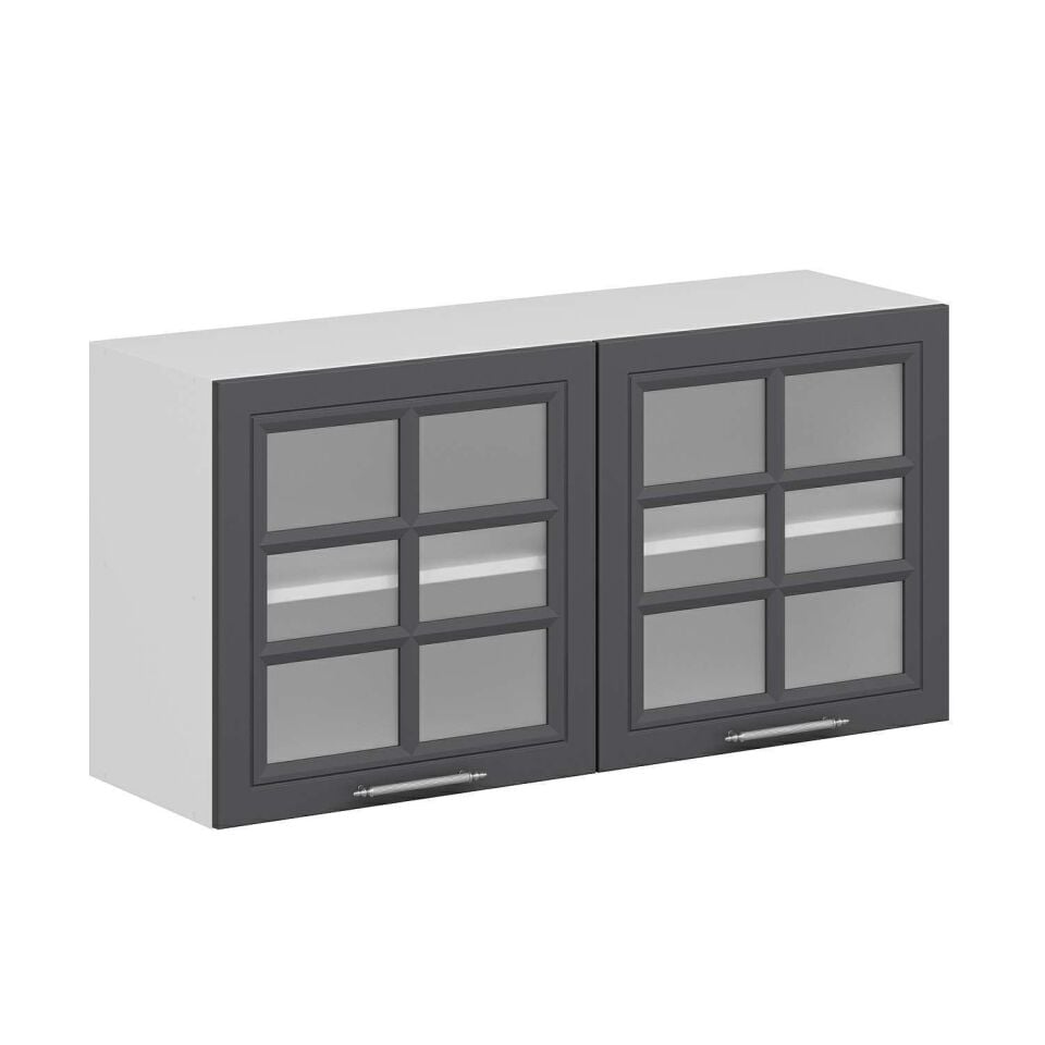 Alvinka Mutfak Modül Mbr_C Üst 2Dk1R 120-H60Cm Dolap Cam Beyaz Antrasit