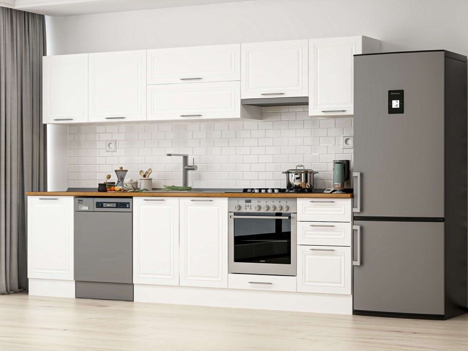 Alvinka 305X210 Cm Klasik Mebran Mutfak Dolabı M-E90S50S45-1 Mebran | Beyaz - Suntalam