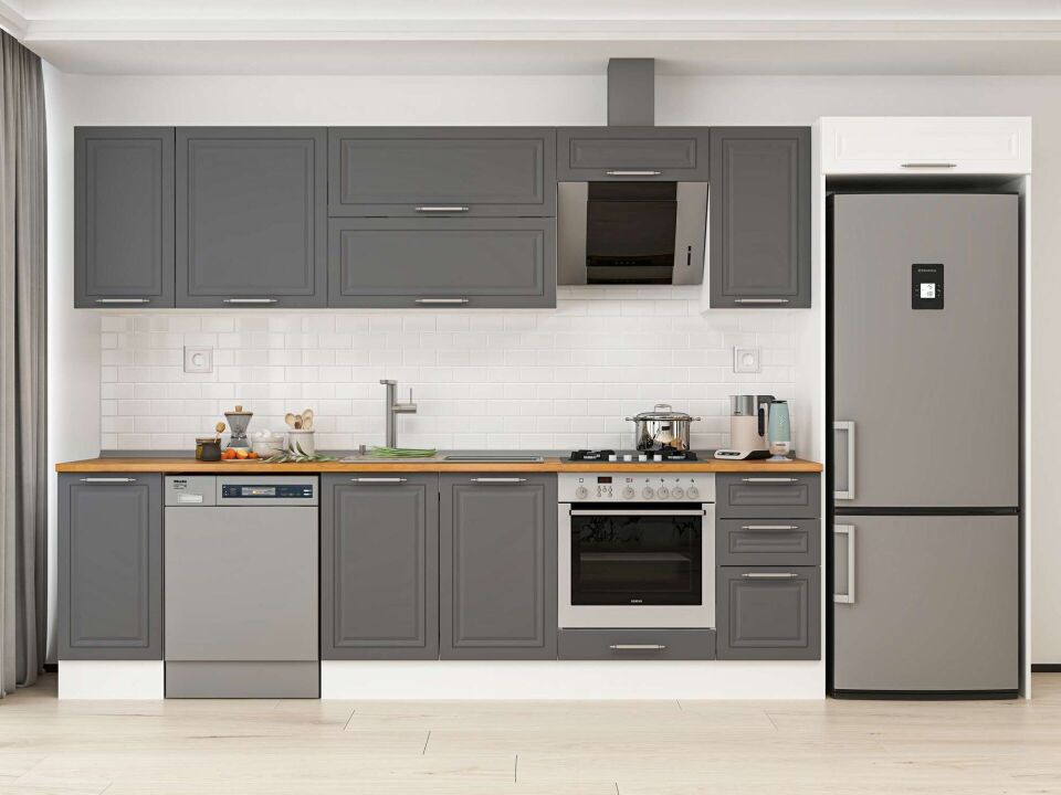 Alvinka 370X222 Cm Klasik Mebran Mutfak Dolabı Mb-E90S40S40-2 Mebran | Antrasit - Mdf
