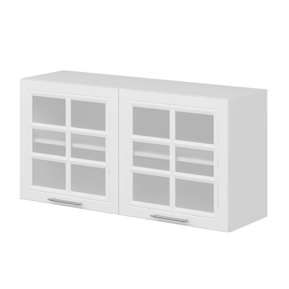 Alvinka Mutfak Modül Mbr_C Üst 2Dk1R 120-H60Cm Dolap Cam Beyaz Beyaz