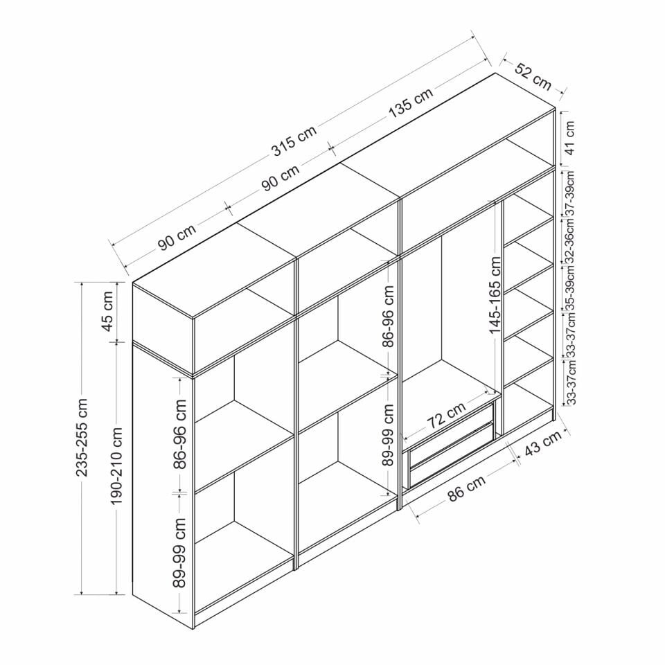 Kale 7 Kapaklı 2 İç Çekmeceli Dolap Ve Yüklük Kumtaşı Mebran İlkbahar