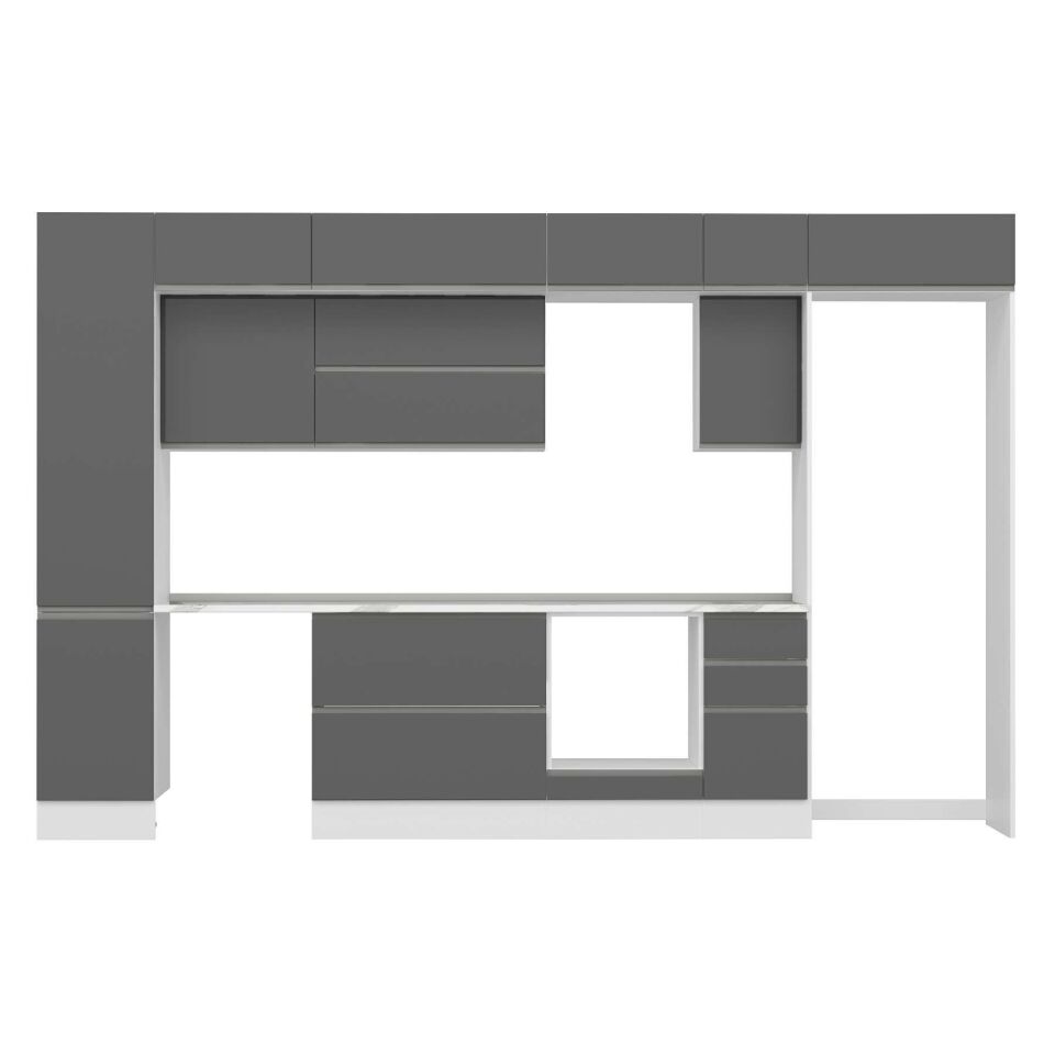 Alvinka 365X240 Cm High Gloss Mutfak Dolabı Mbb-E80B45S40-2 High Gloss | Antrasit - Mdf