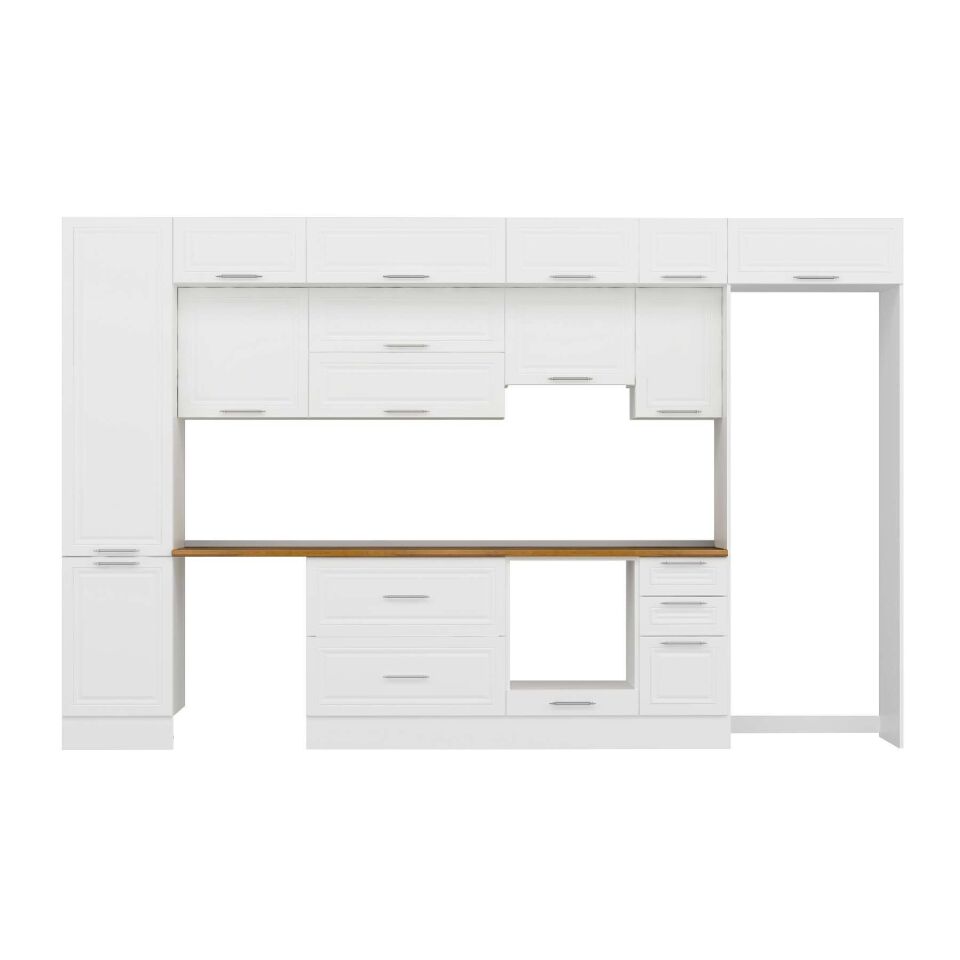 Alvinka 370X240 Cm Klasik Mebran Mutfak Dolabı Mbb-E80B50S40-1 Mebran | Beyaz - Mdf