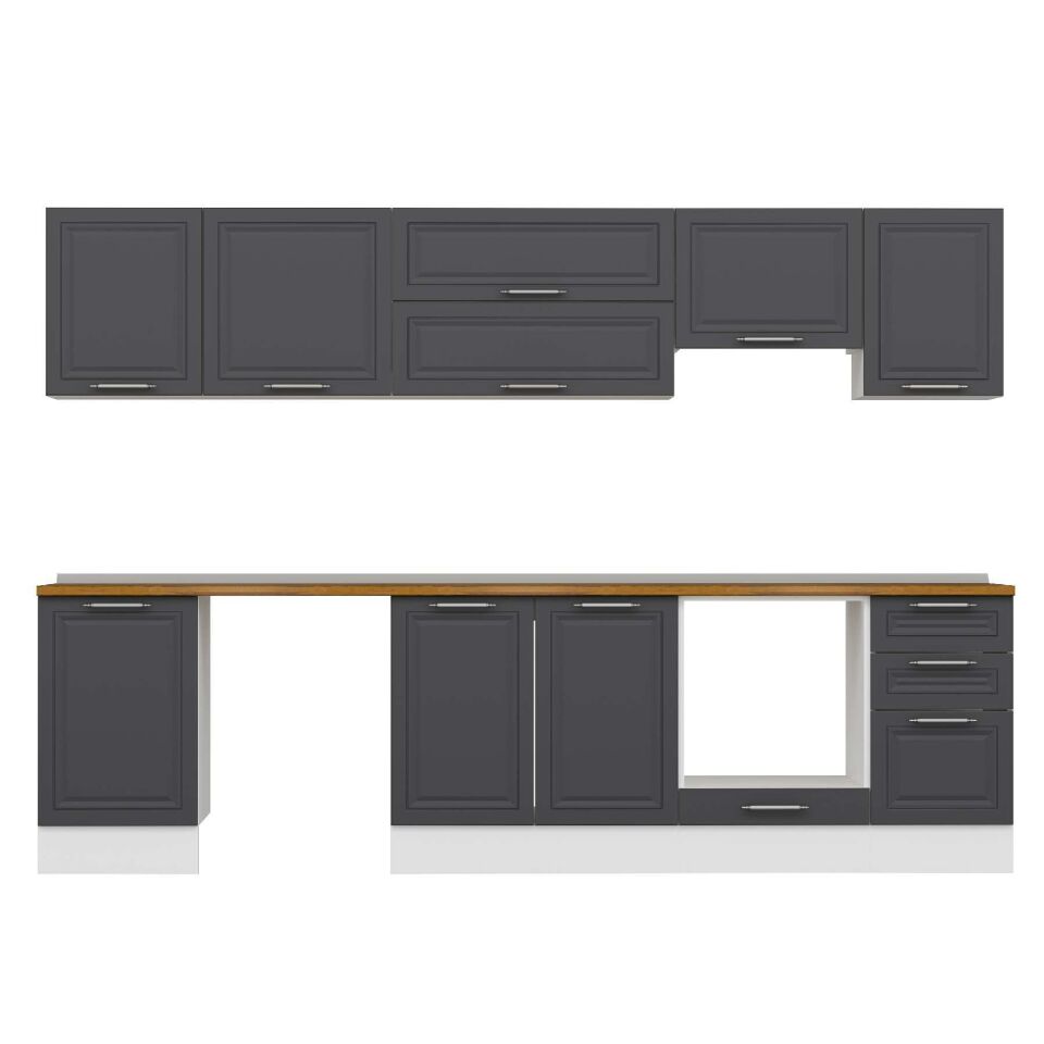 Alvinka 305X210 Cm Klasik Mebran Mutfak Dolabı M-E90S50S45-1 Mebran | Antrasit - Suntalam