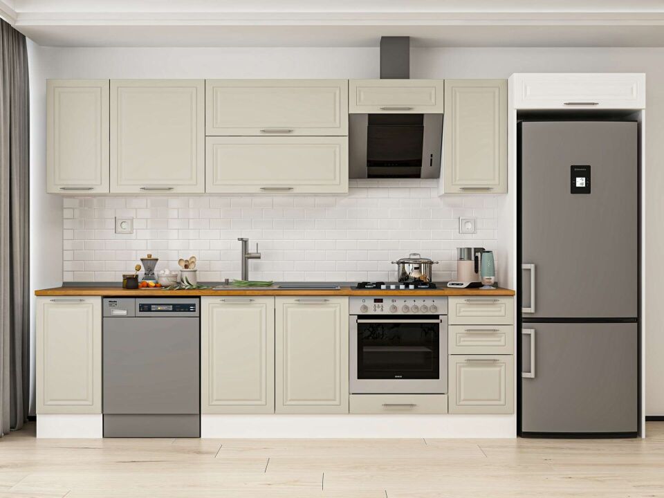 Alvinka 370X222 Cm Klasik Mebran Mutfak Dolabı Mb-E90S40S40-2 Mebran | Kumtaşı - Mdf