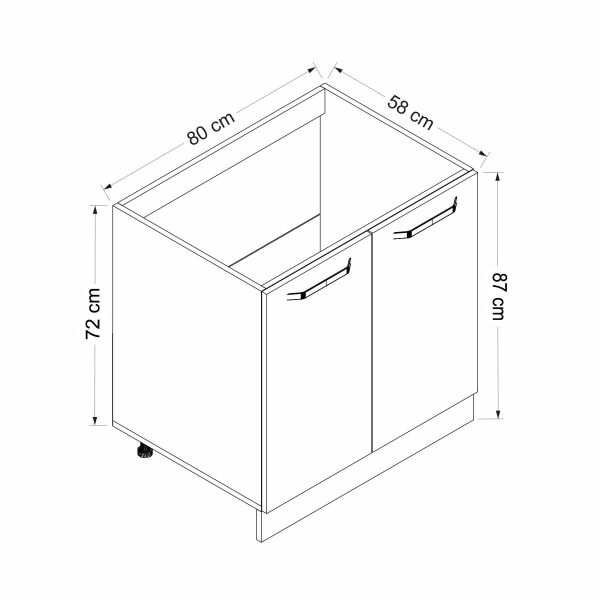 Minar Mutfak Alt Modül 2K 80Cm Evye Dolap Beyaz/Dore - D1