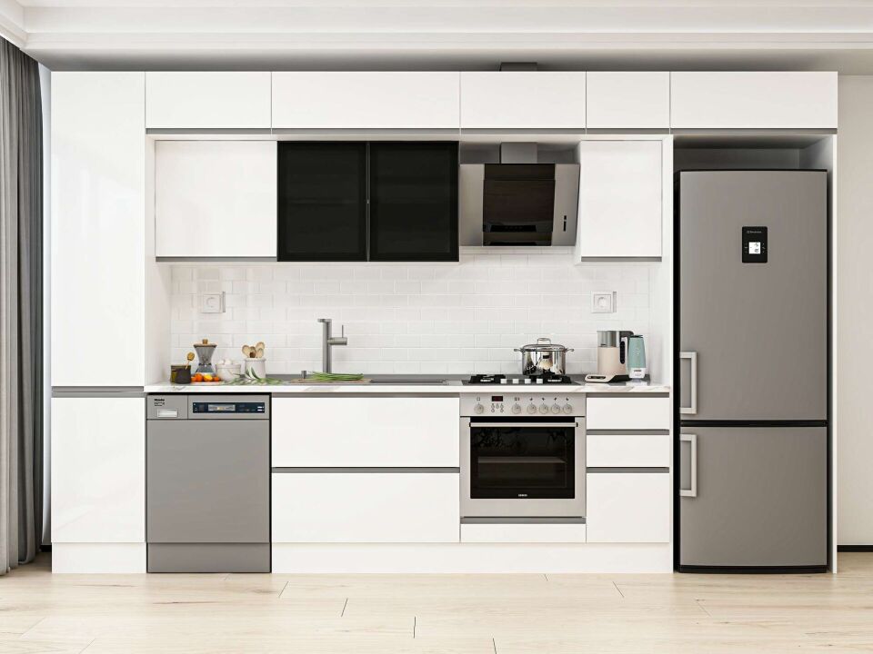 Alvinka 365X240 Cm High Gloss Mutfak Dolabı Mbb-E80B45S40-3 High Gloss | Beyaz - Mdf