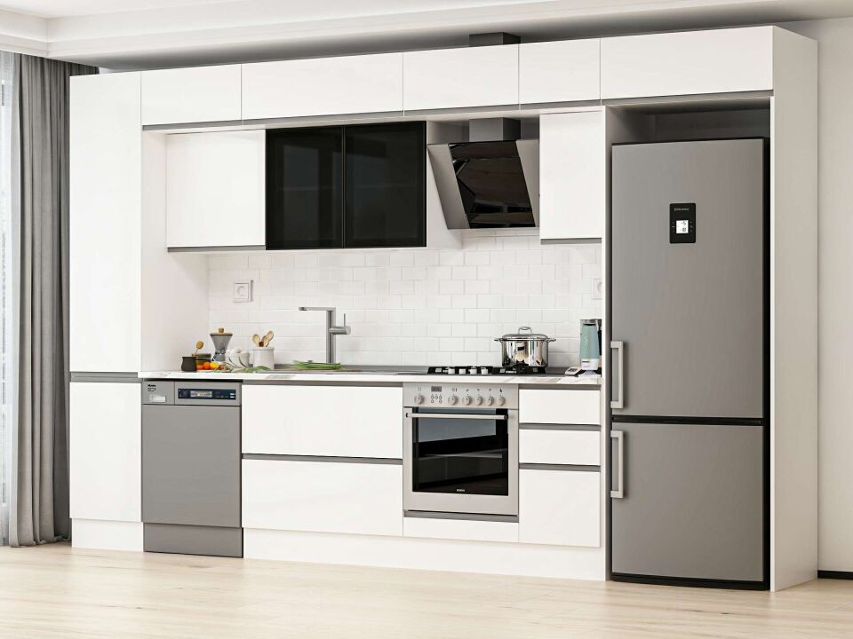 Alvinka 365X240 Cm High Gloss Mutfak Dolabı Mbb-E80B45S40-3 High Gloss | Beyaz - Mdf