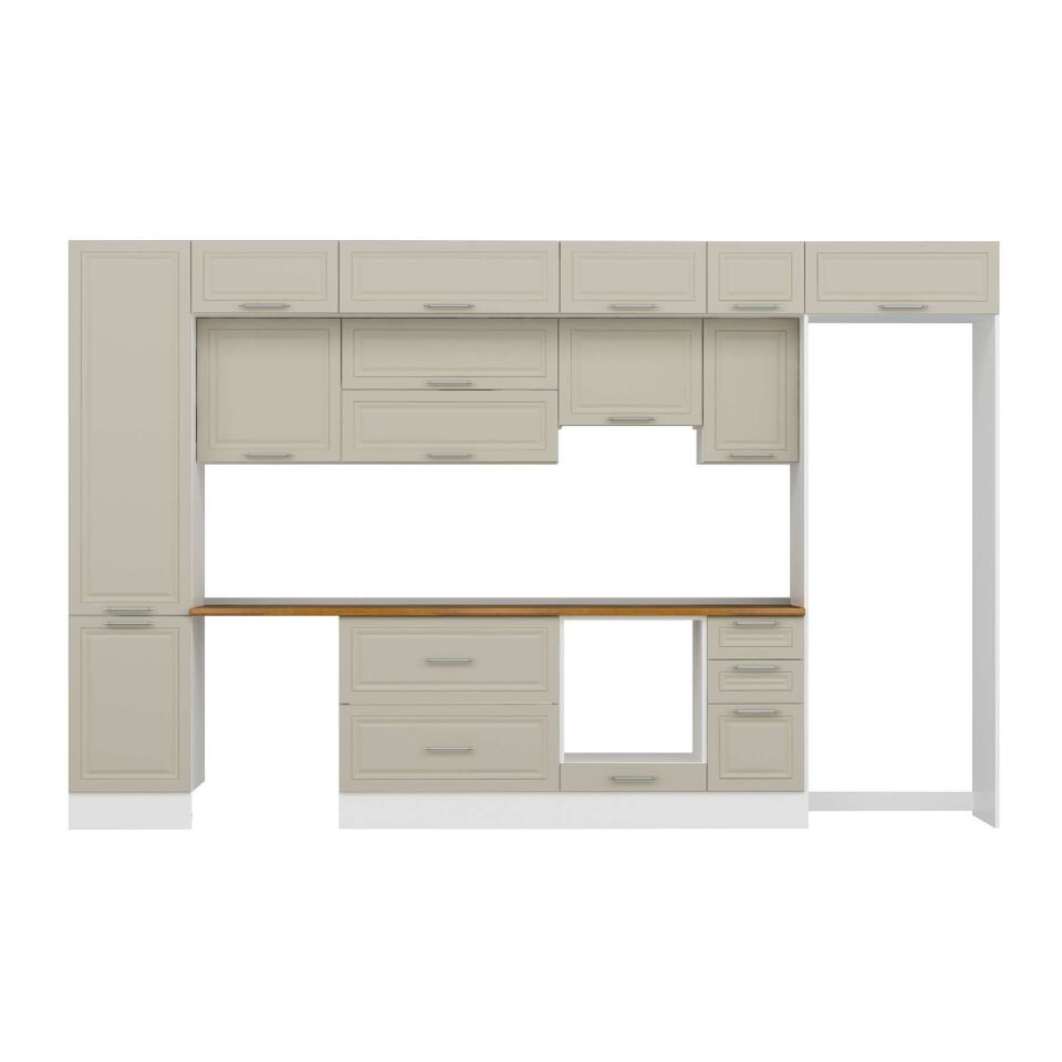 Alvinka 370X240 Cm Klasik Mebran Mutfak Dolabı Mbb-E80B50S40-1 Mebran | Kumtaşı - Mdf