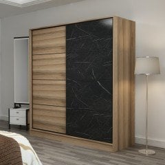 Minar Kale 2 Kapaklı Sürgülü Dolap 180 Cm - Dore/Royal Mermer