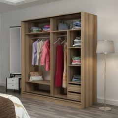 Minar Kale 2 Kapaklı Sürgülü Dolap 180 Cm - Dore/Royal Mermer 210CM
