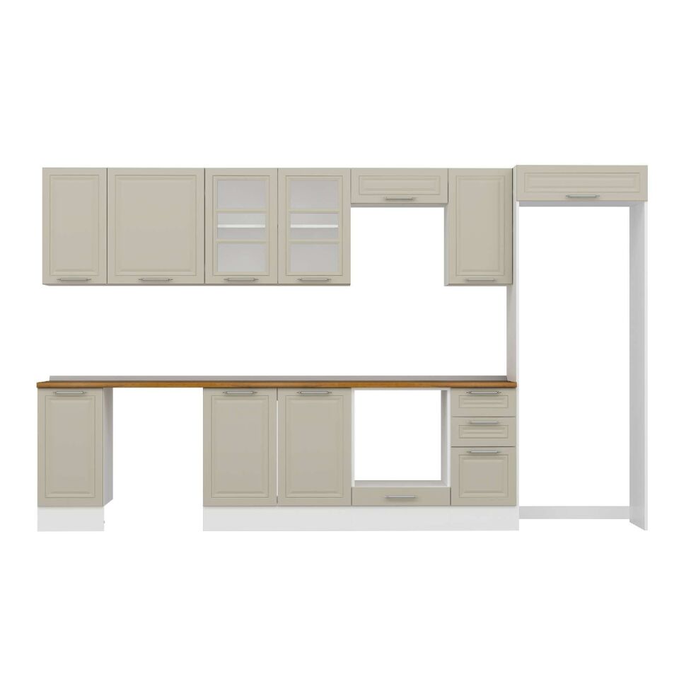 Alvinka 370X222 Cm Klasik Mebran Mutfak Dolabı Mb-E90S40S40-3 Mebran | Kumtaşı - Suntalam