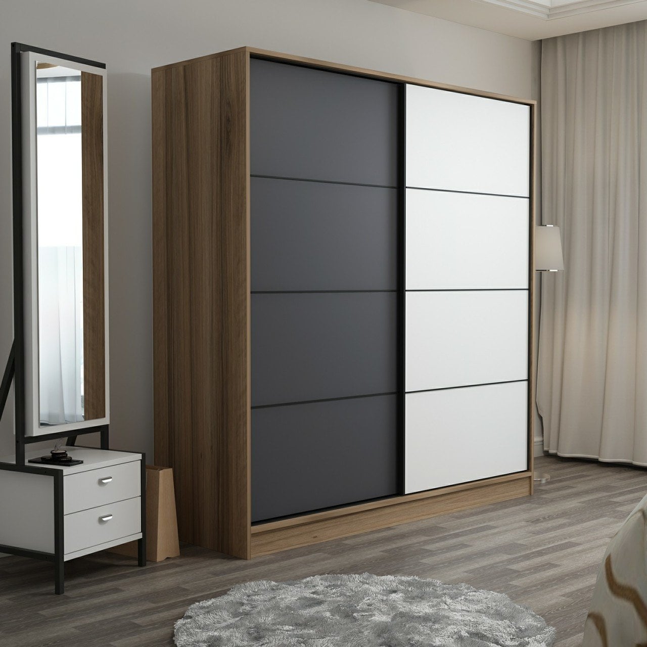 Minar Kale 2 Kapaklı Sürgülü Dolap 180 Cm - Dore/Antrasit/Beyaz 210CM
