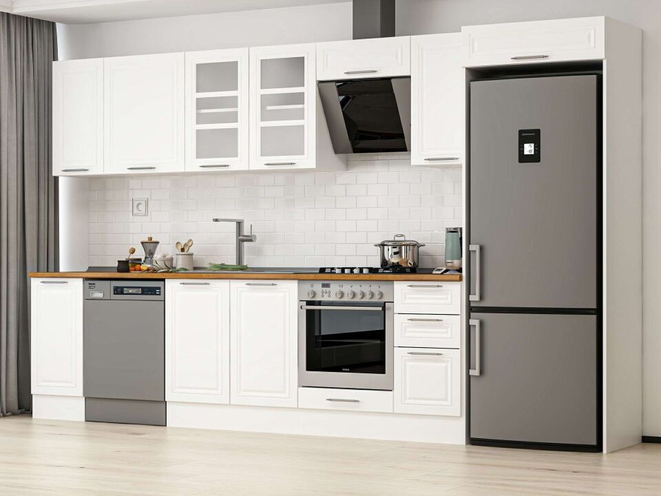 Alvinka 370X222 Cm Klasik Mebran Mutfak Dolabı Mb-E90S40S40-3 Mebran | Beyaz - Mdf