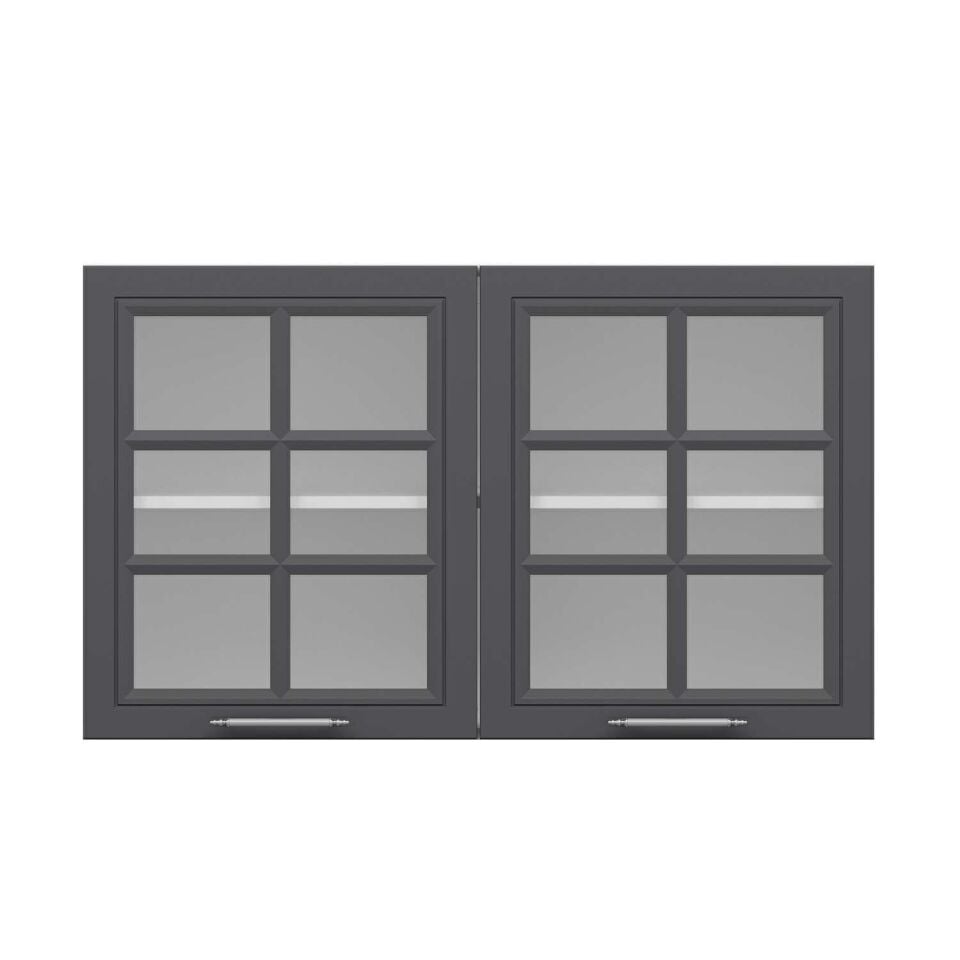 Alvinka Mutfak Modül Mbr_C Üst 2Dk1R 120-H72Cm Dolap Cam Beyaz Antrasit