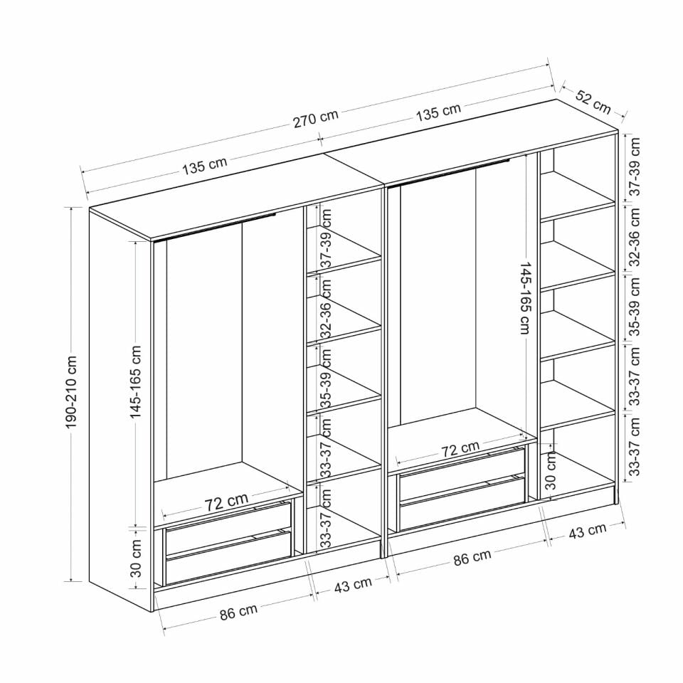 Kale 6 Kapaklı Aynalı 4Ç Dolap - Dore