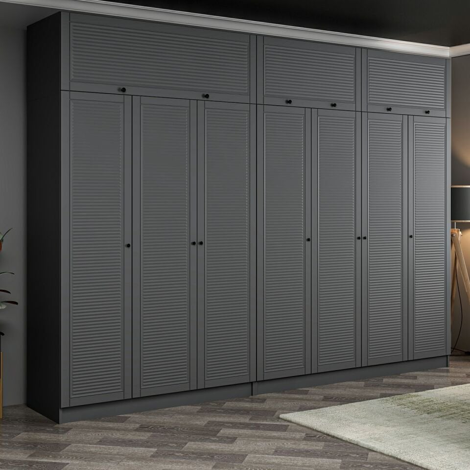 Kale 7 Mebran Panjur Kapaklı 4 Çekmeceli Dolap Ve Yüklük Antrasit