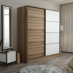 Minar Kale 2 Kapaklı Sürgülü Dolap 180 Cm - Dore/Beyaz 210CM