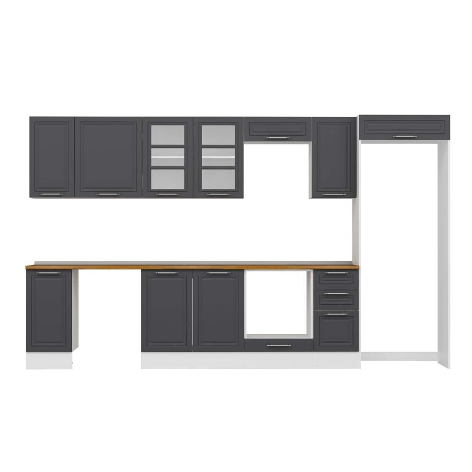 Alvinka 370X222 Cm Klasik Mebran Mutfak Dolabı Mb-E90S40S40-3 Mebran | Antrasit - Mdf
