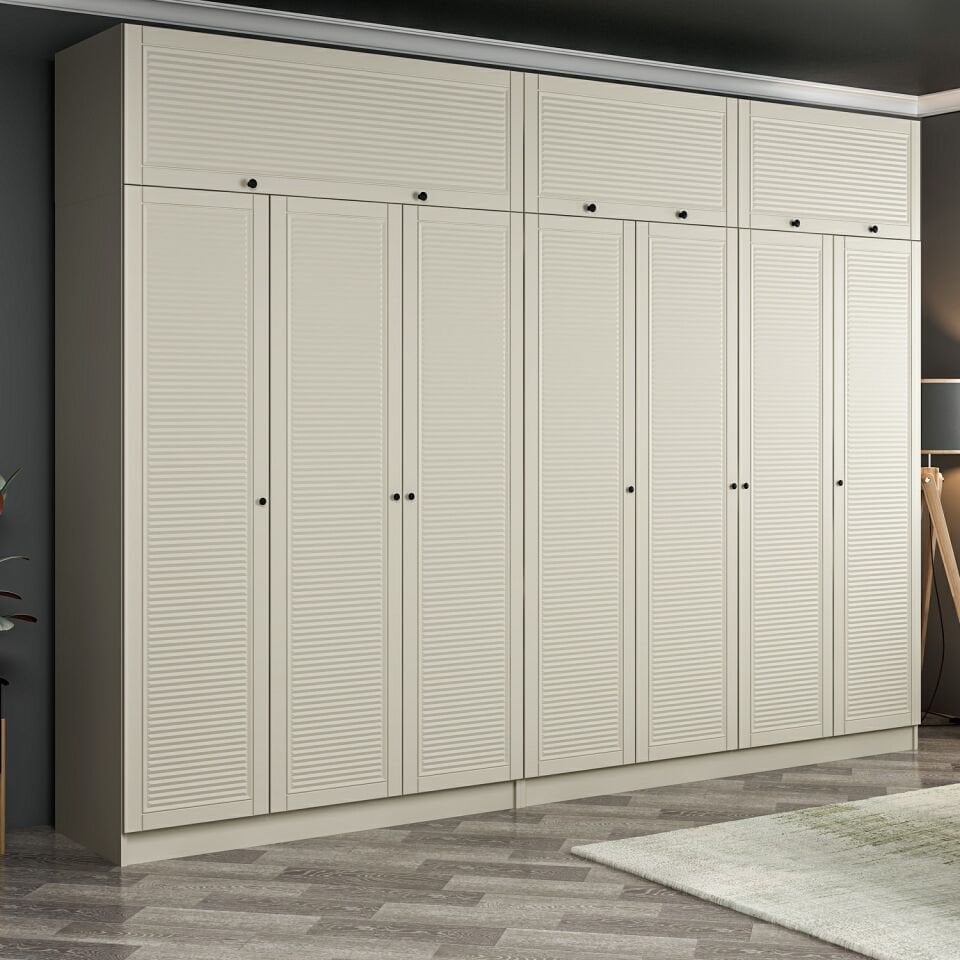 Kale 7 Mebran Panjur Kapaklı 4 Çekmeceli Dolap Ve Yüklük Kumtaşı