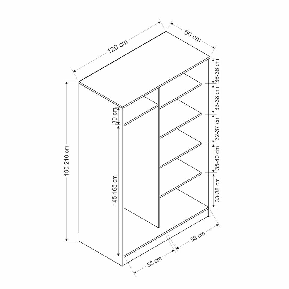 Minar Kale 2 Kapaklı Sürgülü Dolap 120 Cm - Beyaz 210CM