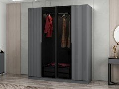 Kale Plus 4 Mebran Kapaklı 2Ç Dolap Antrasit Mebran Füme Cam 210CM