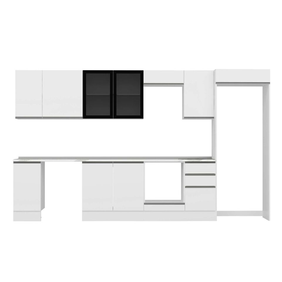 Alvinka 365X222 Cm High Gloss Mutfak Dolabı Mb-E80S40S45-3 High Gloss | Beyaz - Mdf