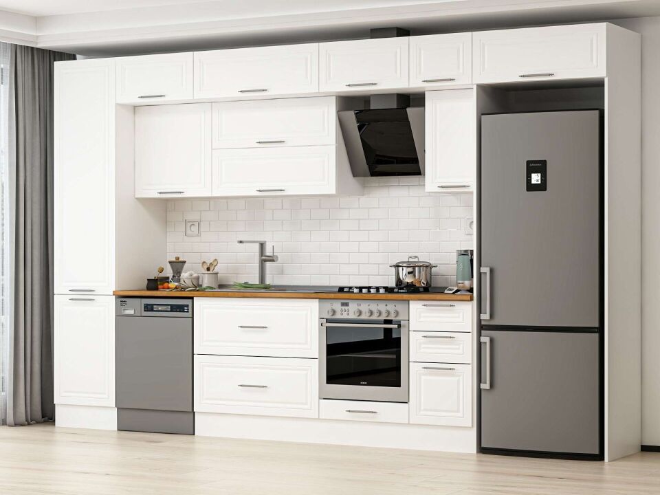 Alvinka 370X240 Cm Klasik Mebran Mutfak Dolabı Mbb-E80B50S40-2 Mebran | Beyaz - Mdf