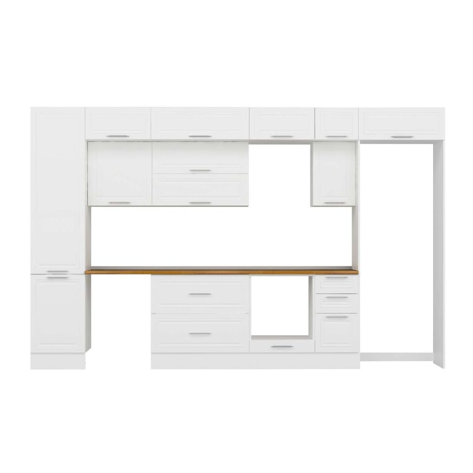 Alvinka 370X240 Cm Klasik Mebran Mutfak Dolabı Mbb-E80B50S40-2 Mebran | Beyaz - Mdf