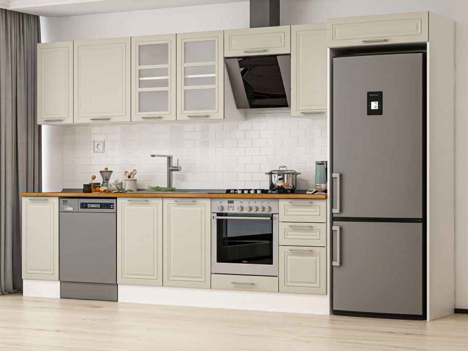 Alvinka 370X222 Cm Klasik Mebran Mutfak Dolabı Mb-E90S40S40-3 Mebran | Kumtaşı - Mdf