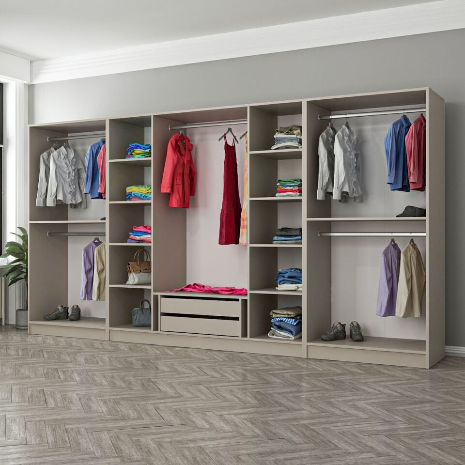 Kale 8 Bölmeli 2 Çekmeceli Giyinme Dolabı Kumtaşı