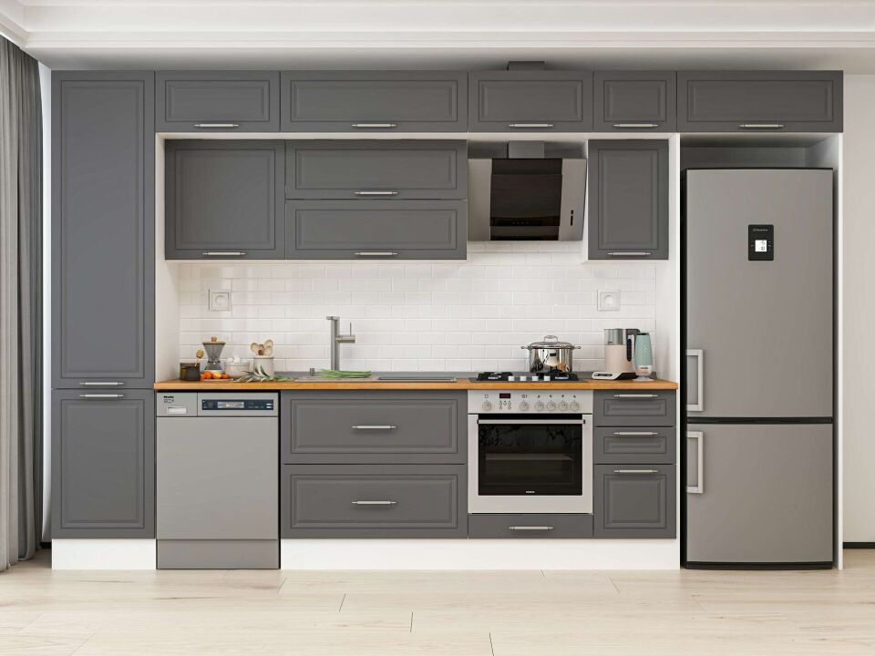 Alvinka 370X240 Cm Klasik Mebran Mutfak Dolabı Mbb-E80B50S40-2 Mebran | Antrasit - Mdf