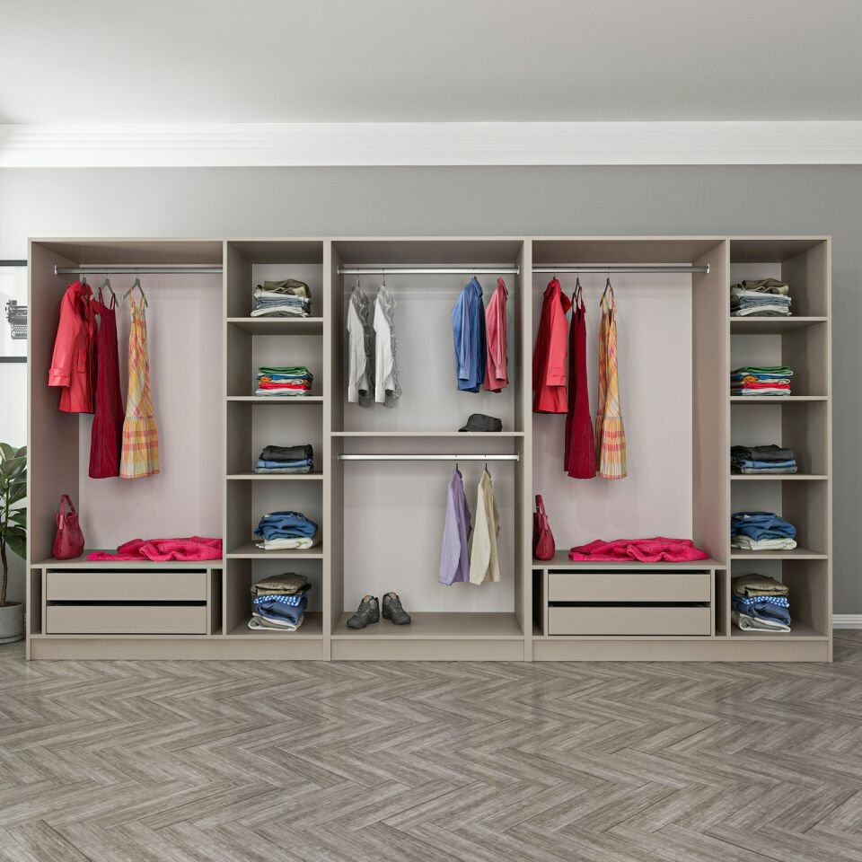 Kale 8 Bölmeli 4 Çekmeceli Giyinme Dolabı Kumtaşı