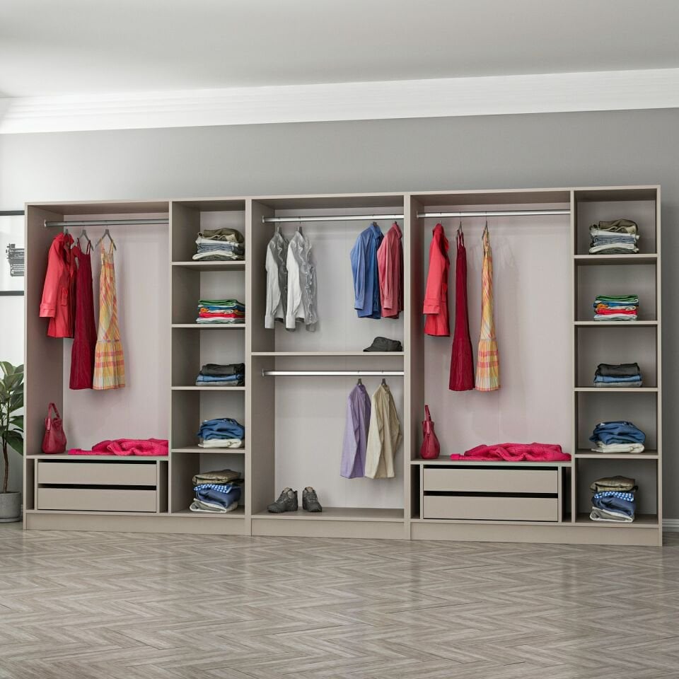 Kale 8 Bölmeli 4 Çekmeceli Giyinme Dolabı Kumtaşı