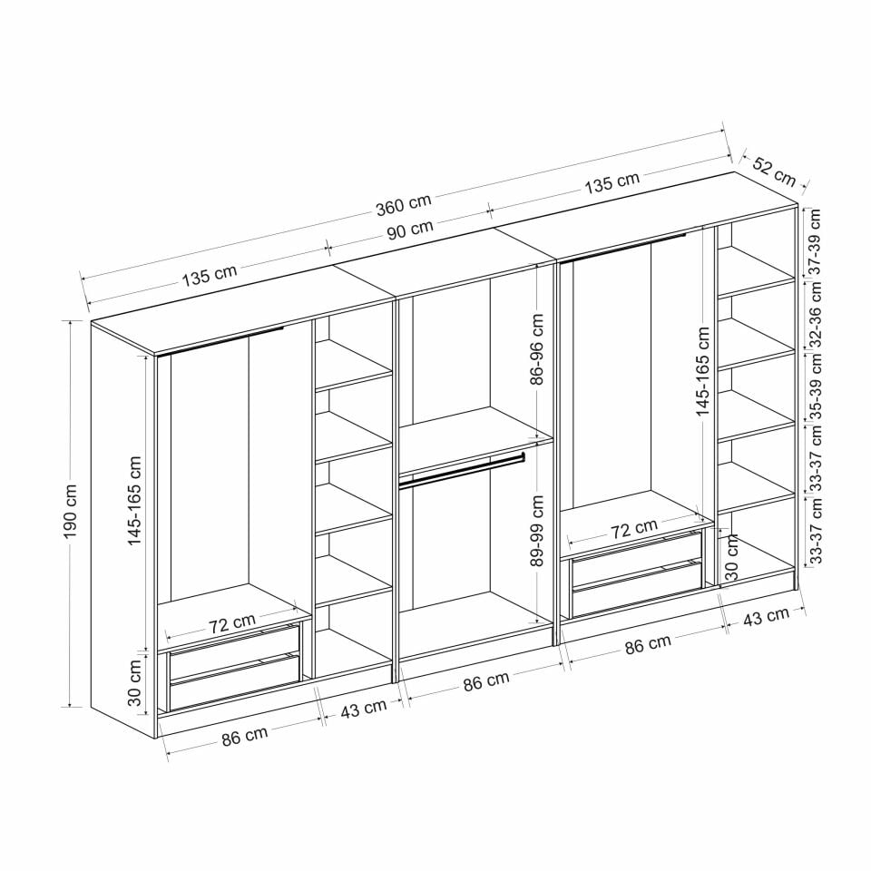 Kale 8 Bölmeli 4 Çekmeceli Giyinme Dolabı Kumtaşı