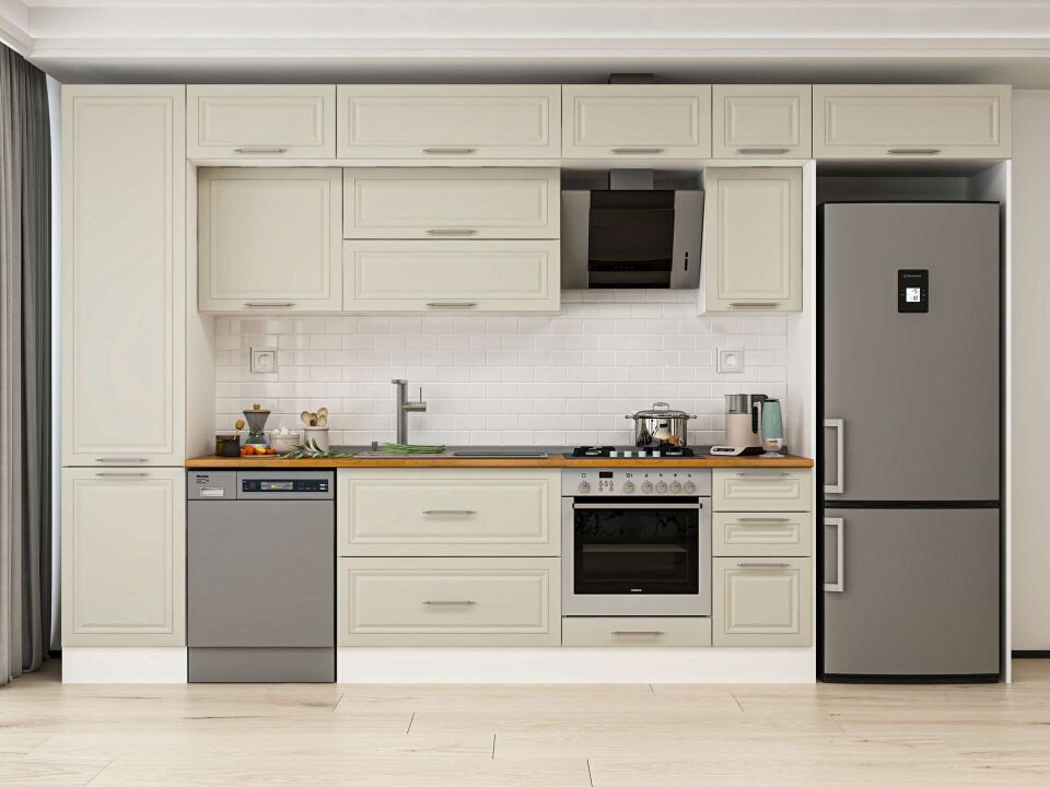 Alvinka 370X240 Cm Klasik Mebran Mutfak Dolabı Mbb-E80B50S40-2 Mebran | Kumtaşı - Mdf