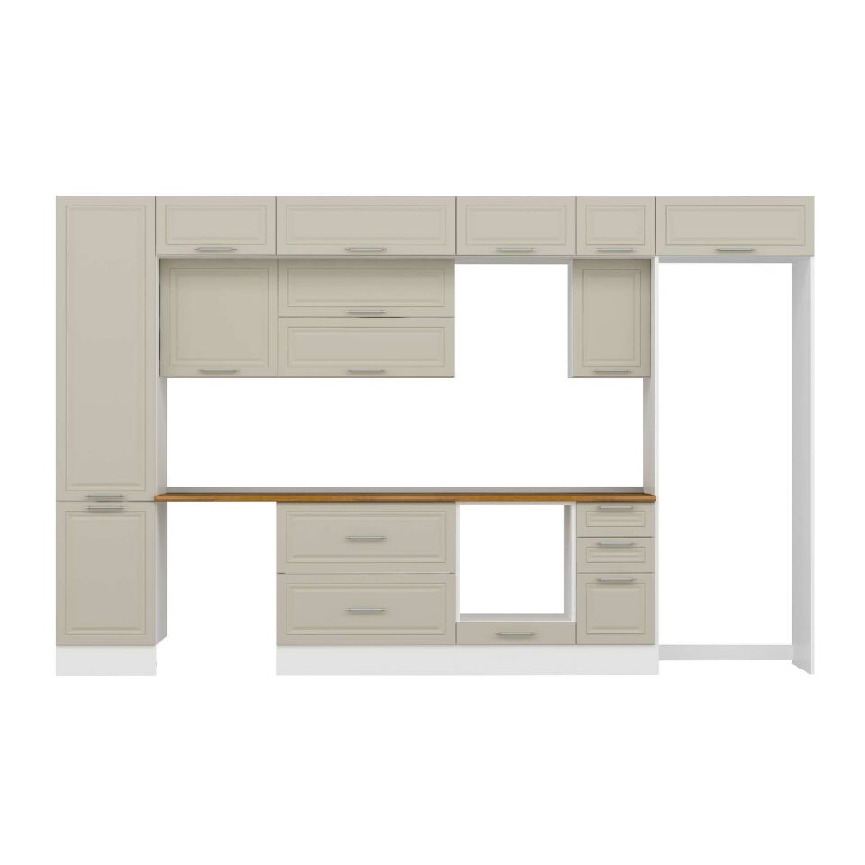 Alvinka 370X240 Cm Klasik Mebran Mutfak Dolabı Mbb-E80B50S40-2 Mebran | Kumtaşı - Mdf