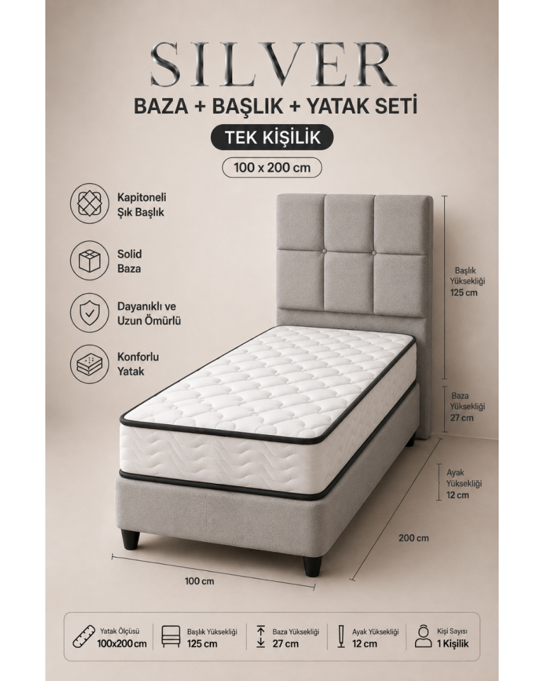 Silver Baza Başlık Yatak Seti