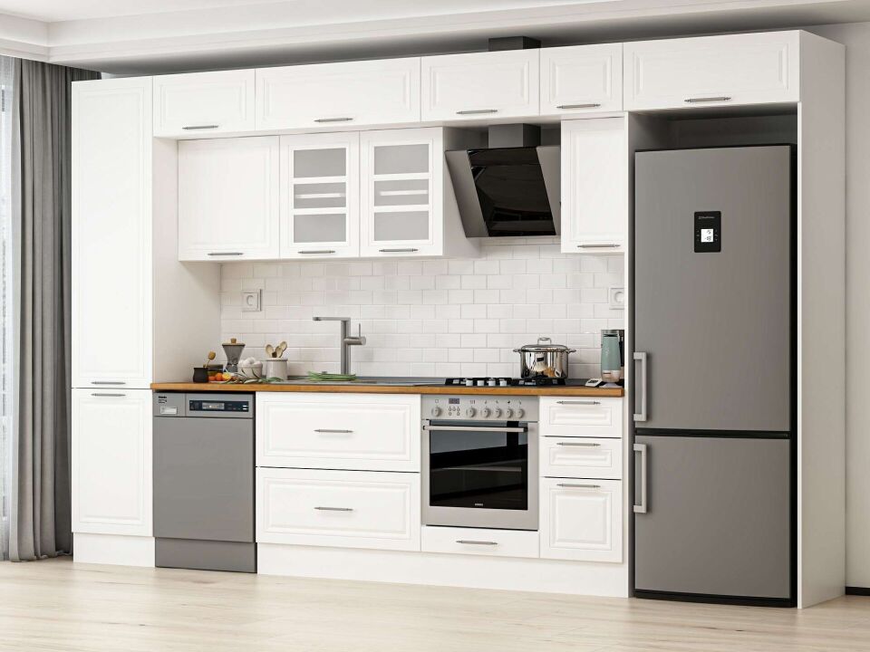 Alvinka 370X240 Cm Klasik Mebran Mutfak Dolabı Mbb-E80B50S40-3 Mebran | Beyaz - Suntalam