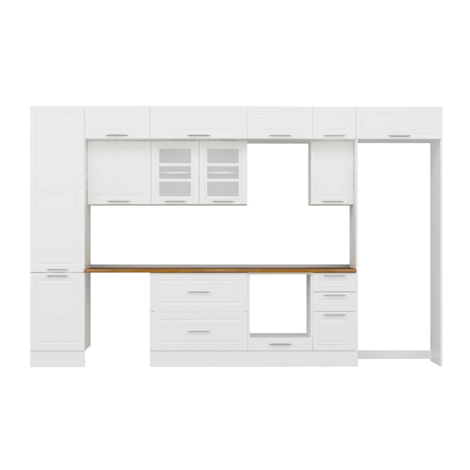 Alvinka 370X240 Cm Klasik Mebran Mutfak Dolabı Mbb-E80B50S40-3 Mebran | Beyaz - Suntalam